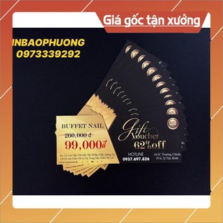 IN 200 PHIẾU QUÀ TẶNG / GIFT VOUCHER / PHIẾU BẢO HÀNH CHỈ 300.000đ / Giấy C300 ( 54 x 18 cm) / Cán Màng / không cán