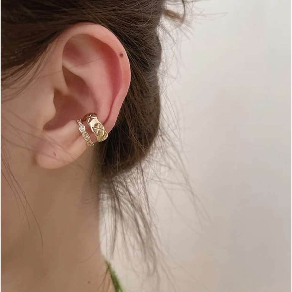 Bông tai khoen tai nữ kẹp vành đeo một bên mạ vàng sát tai hợp kim titan phong cách cá tính Hàn Quốc Boho Chiake