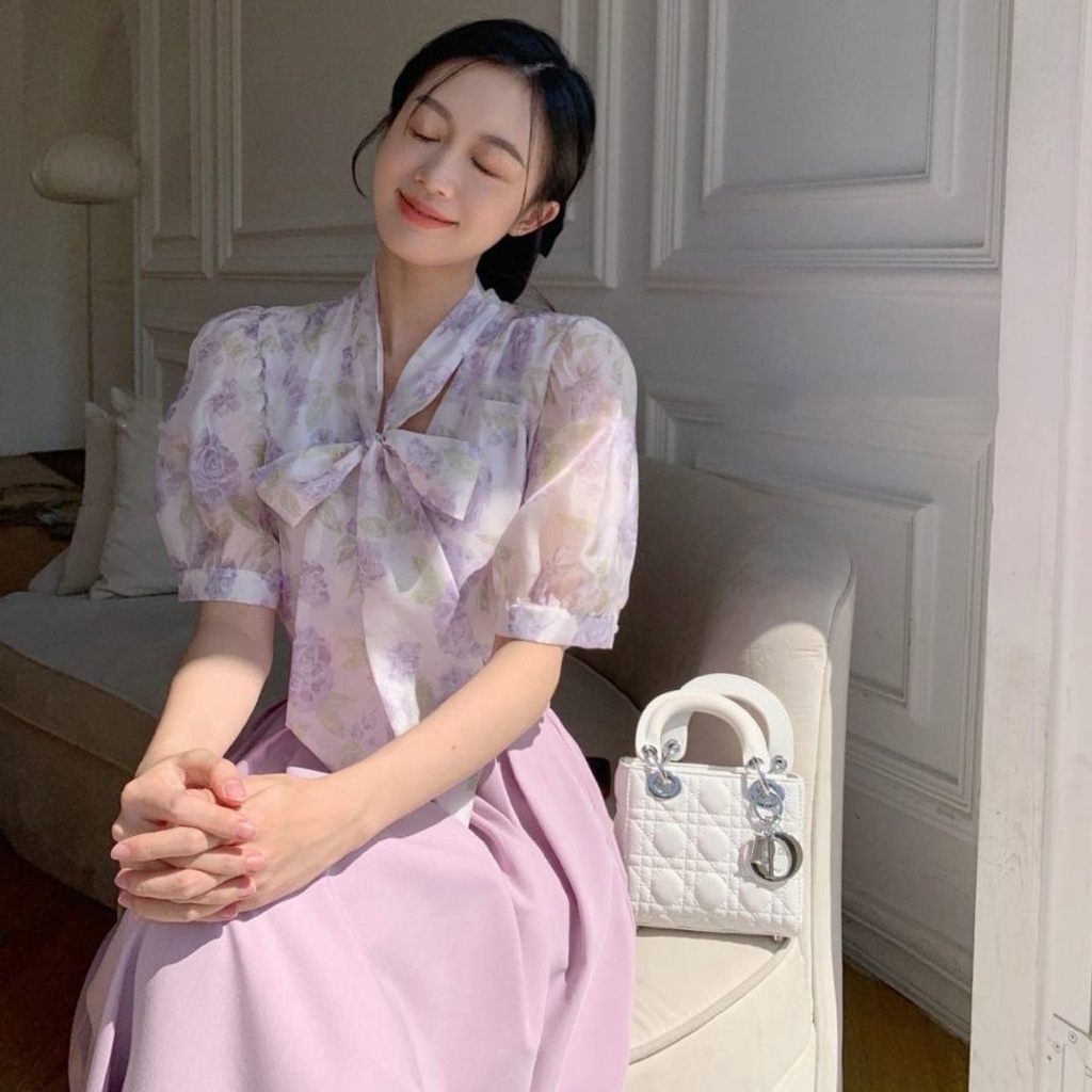 Áo Sơ Mi Chiffon In Hoa Thắt Nơ Plus size Thời Trang Mùa Hè Cho Nữ
