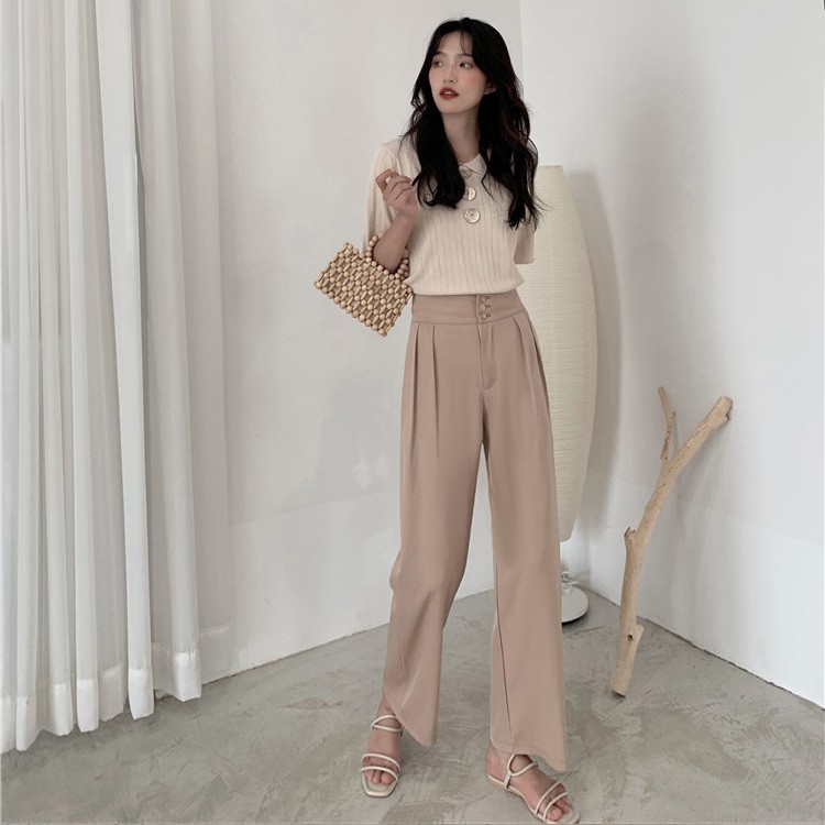 Quần Ống Suông Lưng Cao Trơn Màu Xinh Xắn Dành Cho Nữ 42104 | BigBuy360 - bigbuy360.vn