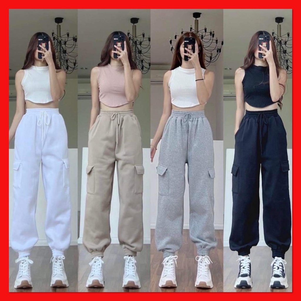 Quần jogger ống rộng  unisex Bó Chun 4 Màu  basic track pants nam nữ oversize