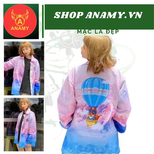 Áo khoác dù in kinh khí cầu dành cho nam cho nữ cổ bẻ, jacket form rộng cài cúc unisex ulzzang