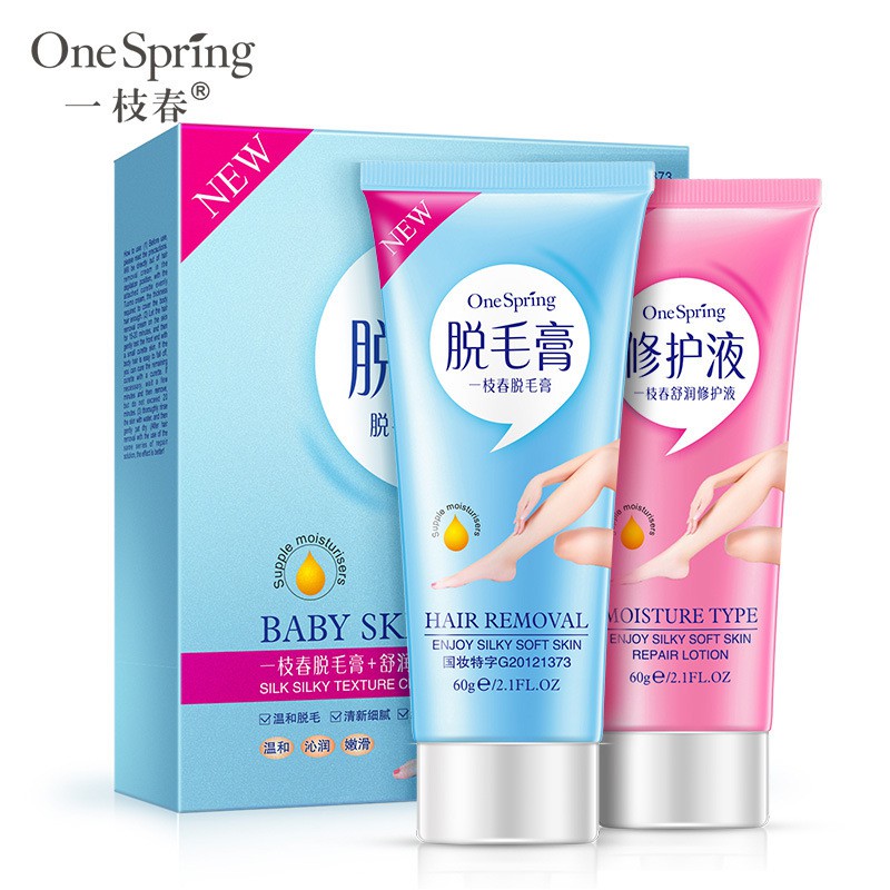 Set kem tẩy lông 80g + kem dưỡng giúp làm dịu da OneSpring 60g