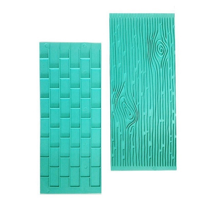 Set 2 khuôn làm bánh bằng nhựa họa tiết gạch và vỏ cây trang trí độc đáo đa dụng