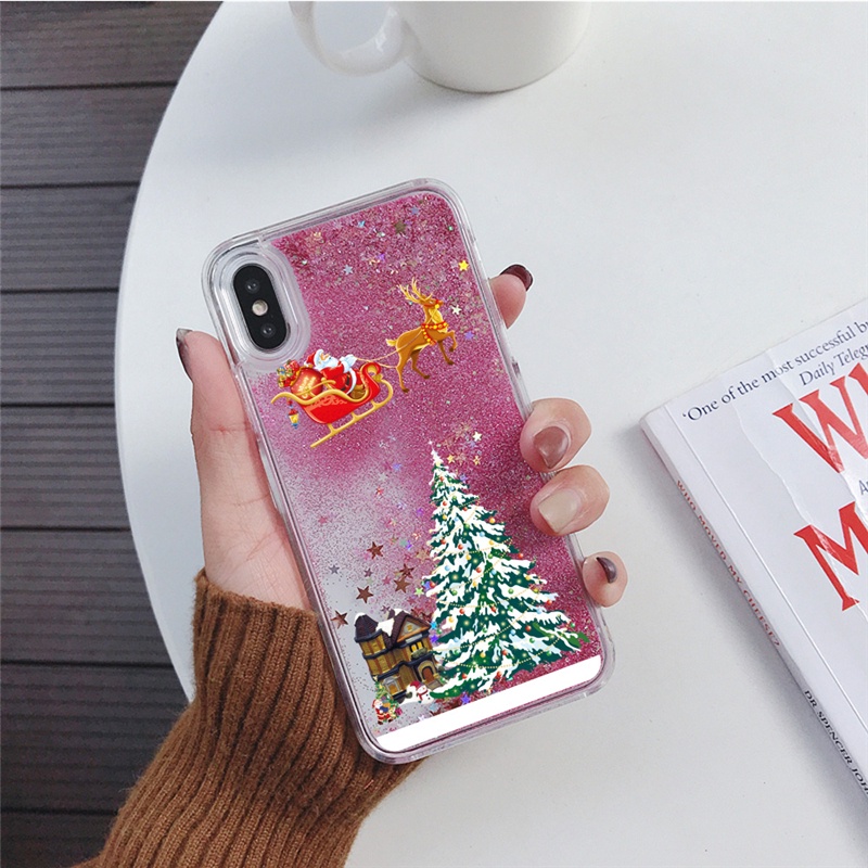 Ốp lưng kim tuyến nước họa tiết giáng sinh cho IPhone X XS Max XR 6 6S 7 8 Plus