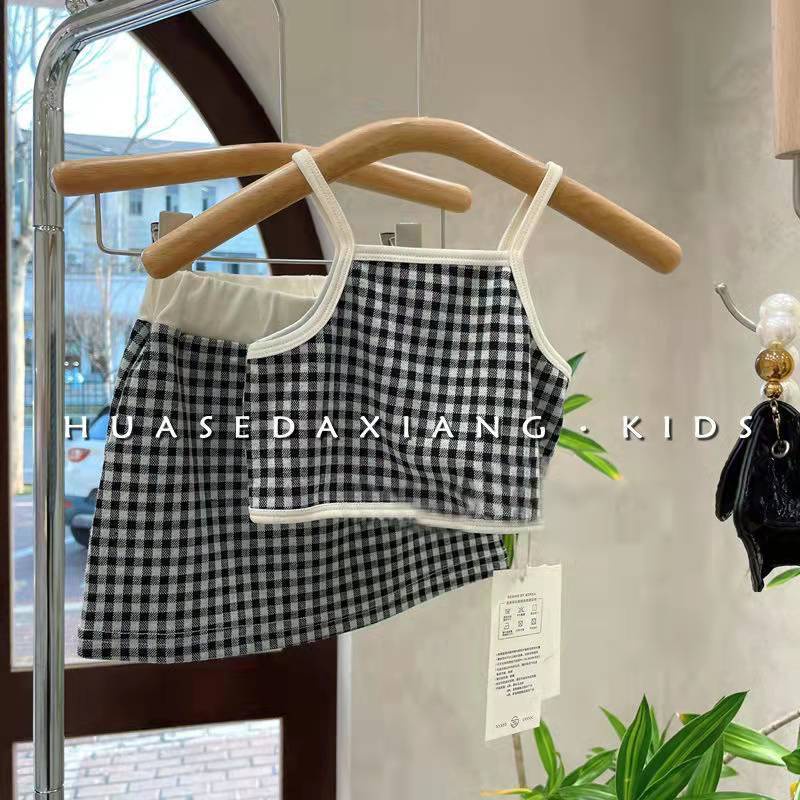 Set Áo Sát Nách Kẻ Sọc Caro + Chân Váy Thời Trang Hè Hàn Quốc Mới 2023 Cho Bé Gái