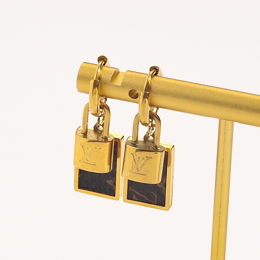 LOUIS VUITTON Khuyên Tai Tròn Bằng Thép Titan In Logo LV Thời Trang