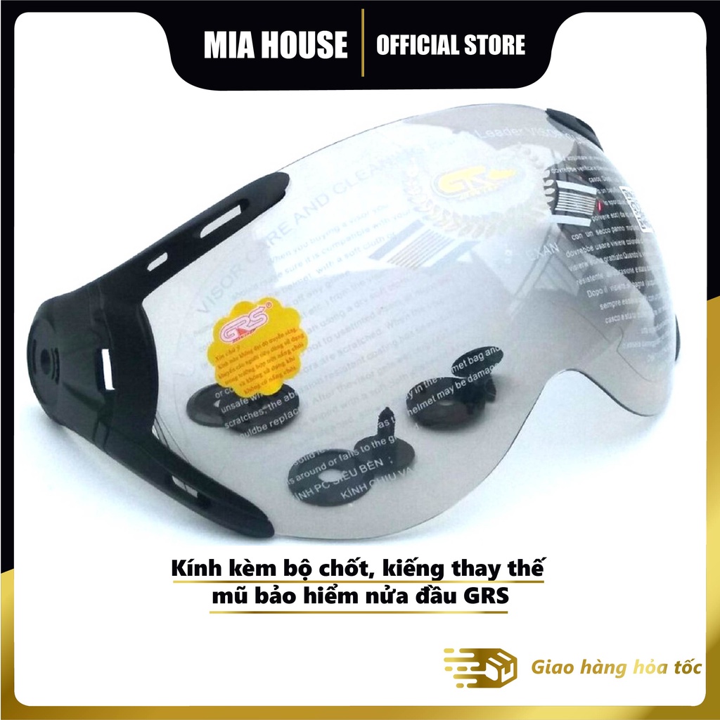 Kính kèm bộ chốt, kiếng thay thế mũ bảo hiểm nửa đầu GRS - chính hãng - dùng chung cho các mũ tương tự trên thị trường