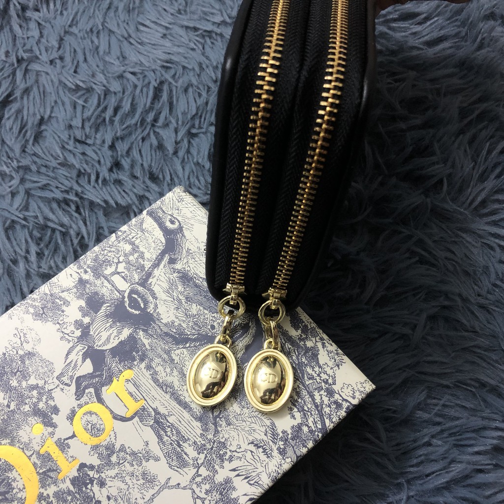 Clutch cầm tay chữ D thổ cẩm 2 ngăn kéo khóa cao cấp tặng kèm hộp