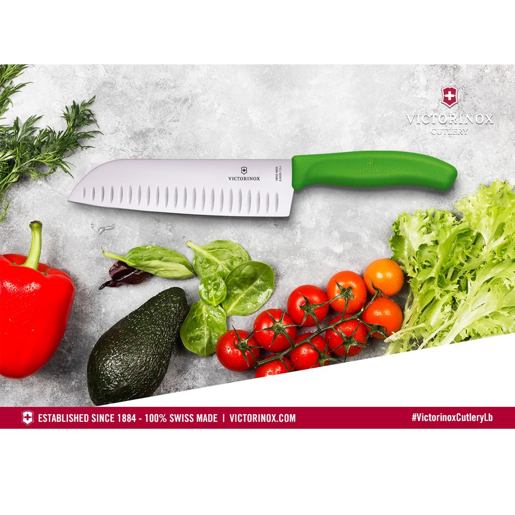 Dao làm bếp Santoku cạnh sáo 17cm cán nhựa xanh Victorinox (Thụy Sỹ)