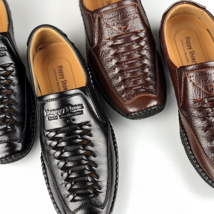 Giày lười nam Happyshoes da bò thật thiết kế mùa hè thoáng mát - HS700