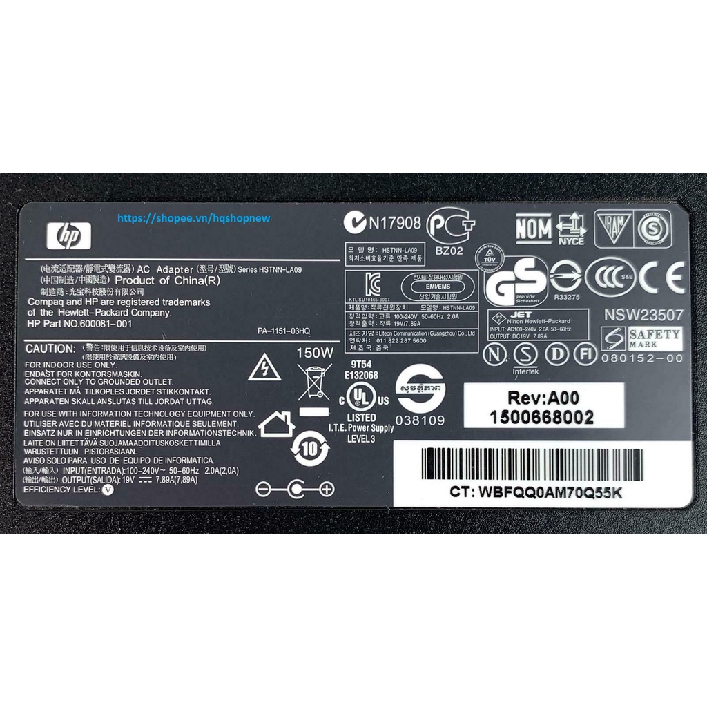 ⚡️[Sạc zin] Sạc laptop HP 19V - 7.89A - 150W Chân Kim To