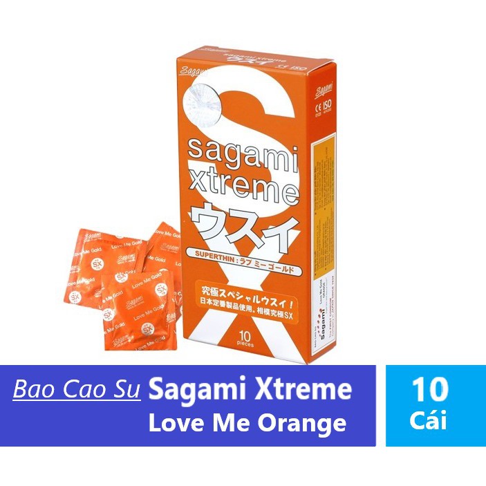 Bao Cao Su Sagami Love Me Orange | Siêu mỏng, bao trơn đều, không mùi, truyền nhiệt nhanh, tự co giãn (Hộp 10 Cái)