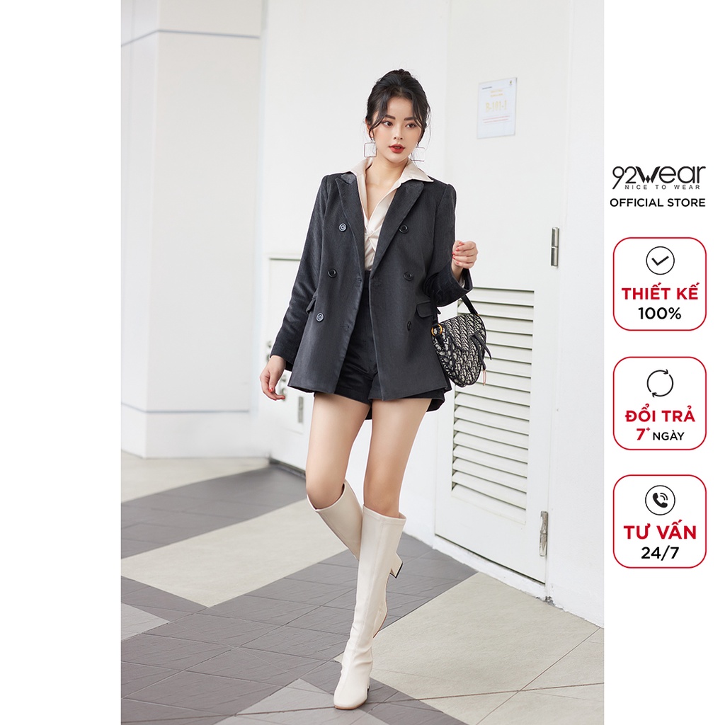 Áo vest nữ 92WEAR phong cách hàn quốc thiết kế trẻ trung dài tay, chất nhung tăm cao cấp VBA2112