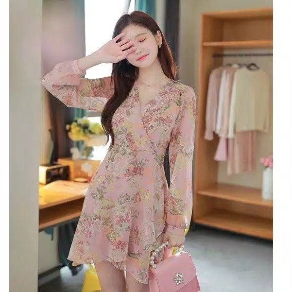 Nhập Khẩu Hàn Quốc / maxi Đầm maxi Hàn Quốc Cổ Điển Nhập Khẩu Hàn Quốc In Hoa Vườn Hoa Hàng Mới Nhất