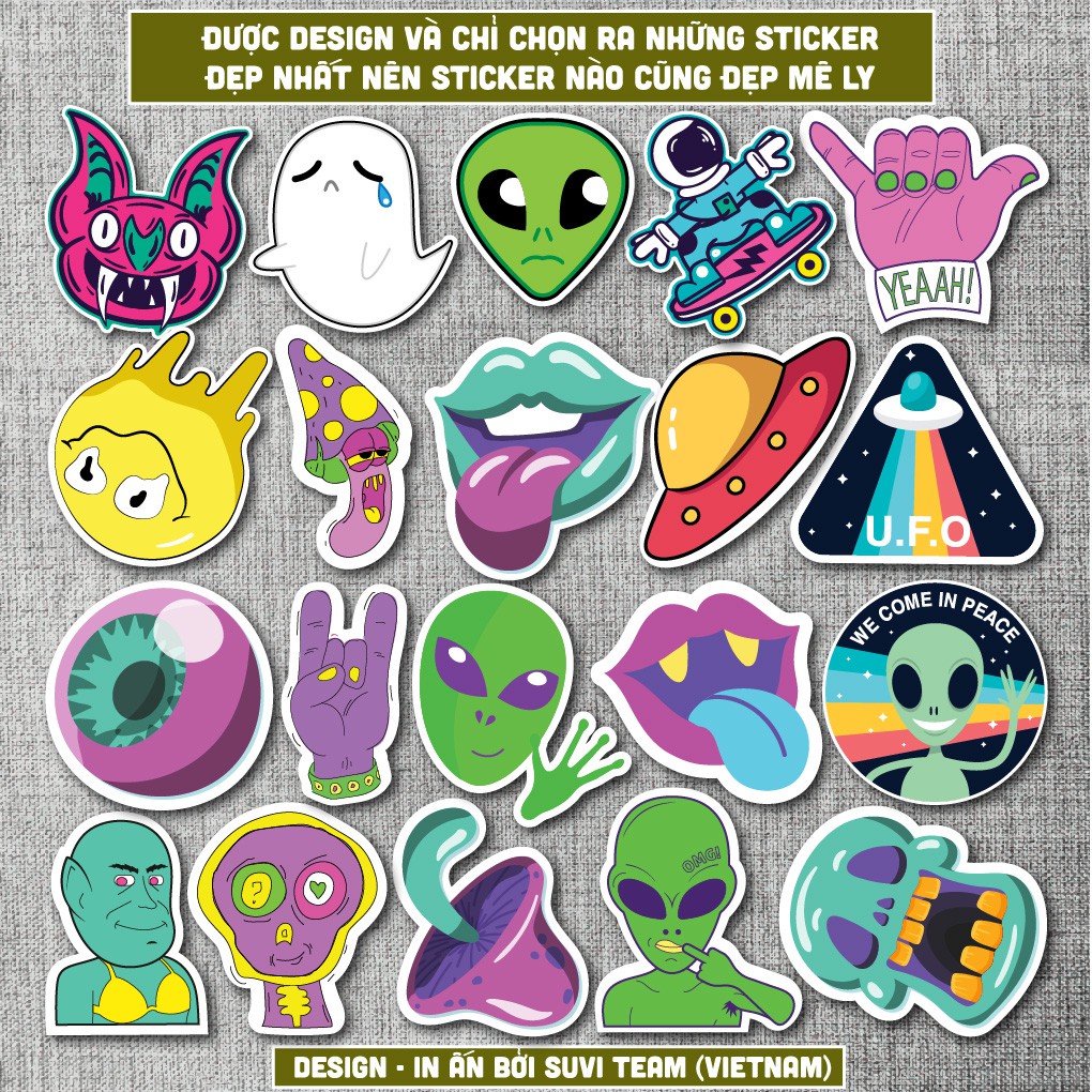 50 Sticker Galaxy Alien 1 chống nước sticker dán laptop, điện thoại, đàn guitar, mũ bảo hiểm, vali. MSP: G06