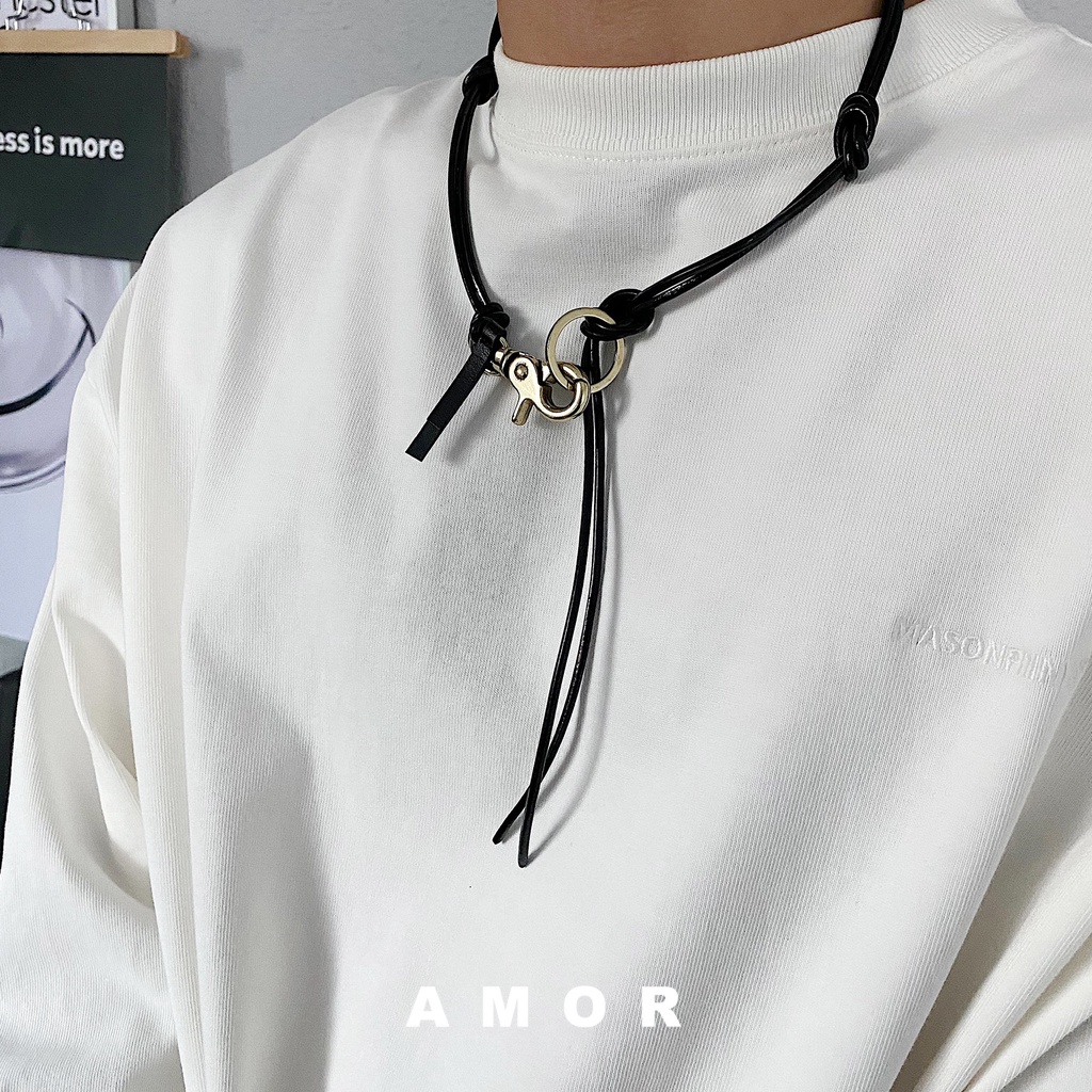 Saz Vòng cổ Da pu Màu Đen Thiết Kế Đơn Giản Phong Cách Hàn Quốc