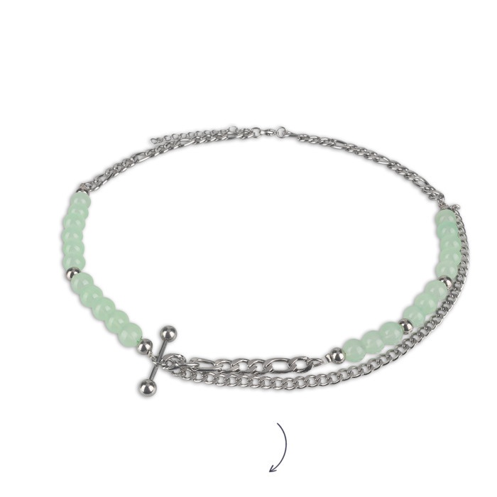 Vòng cổ Nhiều Lớp Bằng Thép Titan Đính Hạt Ngọc Bích Phong Cách retro Cá Tính