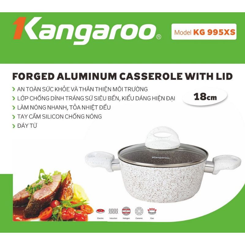 Nồi nhôm chống dính Đáy từ kangaroo KG995XS size 18cm