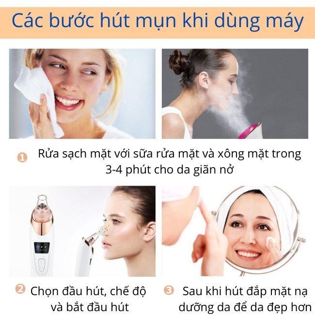 [FREESHIP] Máy Hút Mụn Cám, Đấu Đen  Cầm Tay Mini Blackhead 3 Chế Độ 5 Đầu Hút Siêu Mạnh