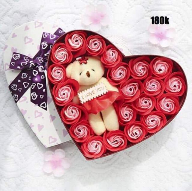 Hộp hoa hồng sáp kèm gấu | BigBuy360 - bigbuy360.vn