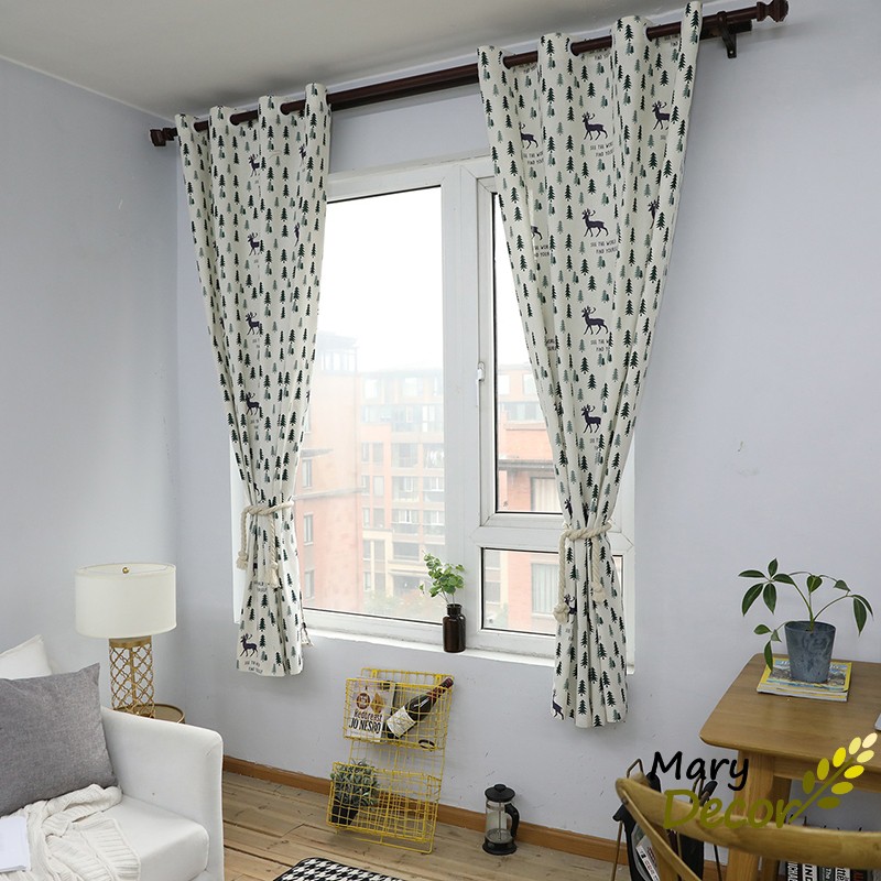 Rèm cửa sổ decor trang trí nhà cửa nhiều mẫu mã cực đẹp - họa tiết Thông tuần lộc R-E09