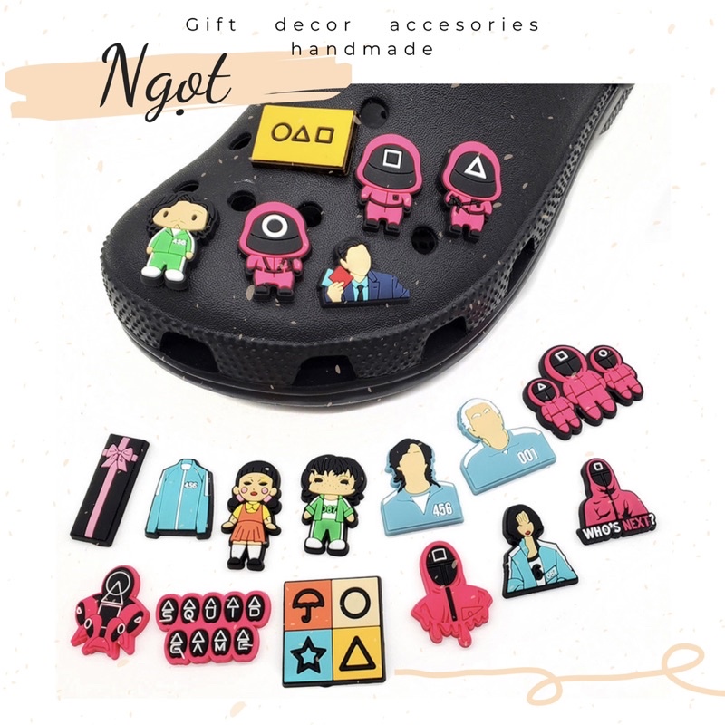 [SẴN] JBit Sticker Nút Gắn Dép Crocs Squid Game Jibbitz
