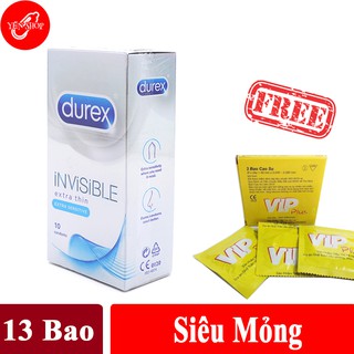 BAO CAO SU SIÊU SIÊU MỎNG DUREX INVISIBLE EXTRA THIN HỘP 10C tặng hộp BCS gai 3c