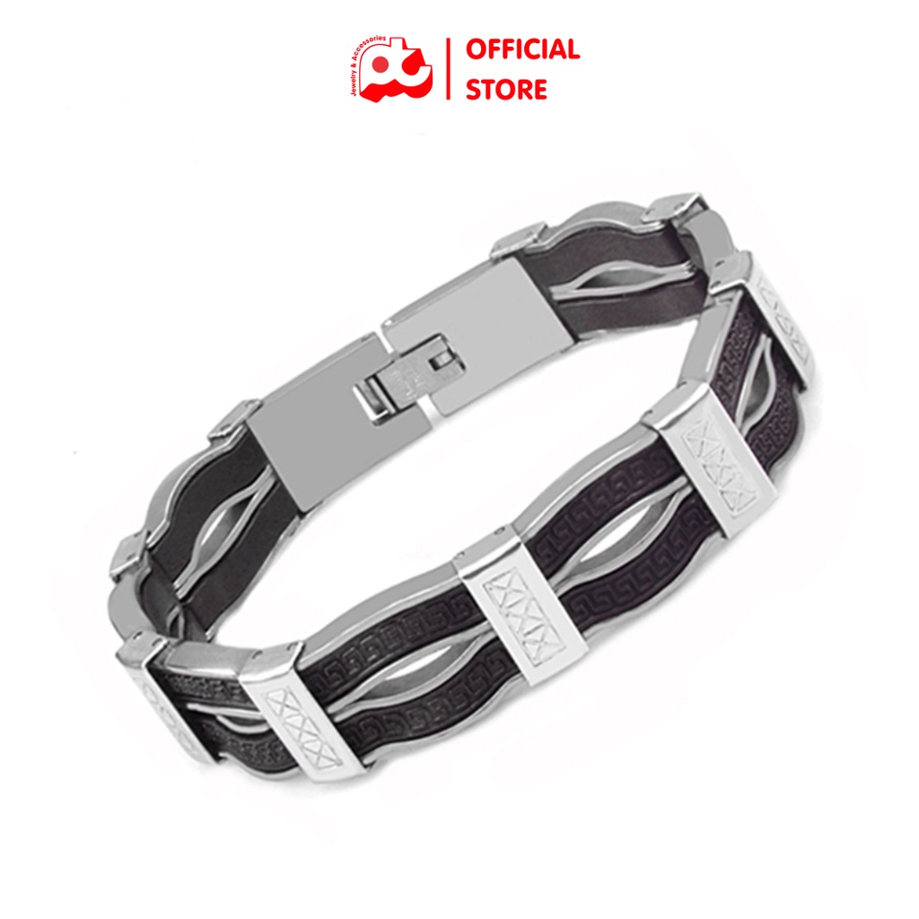 Lắc tay thép không gỉ titan nam cao cấp đẹp sang trọng PT JEWELRY màu trắng PTLTNA87