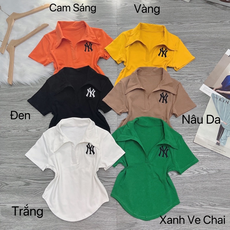 Áo thun Croptop Body nữ Pô Lô vạt bầu thêu Lô Gô NY