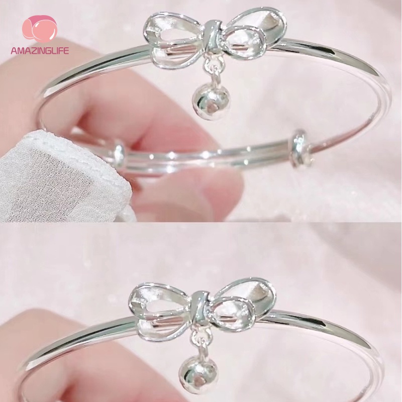 Vòng Đeo Tay Mạ Bạc Phối Chuông Và Nơ Dễ Thương Có Thể Điều Chỉnh