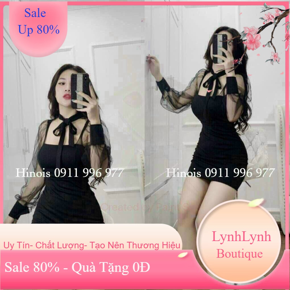 ĐẦM BODY NƠ CỔ PHỐI TAY VOAN SIÊU XINH