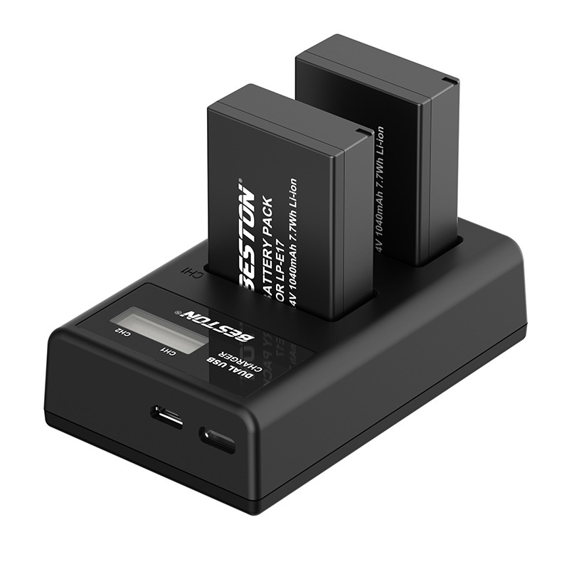 Bộ 2 Pin Canon LP-E17 + Sạc Đôi LP-E17 Beston Cho Canon 77D 750D 760D 800D 8000D 200D M3 M5 M6, EOS RP