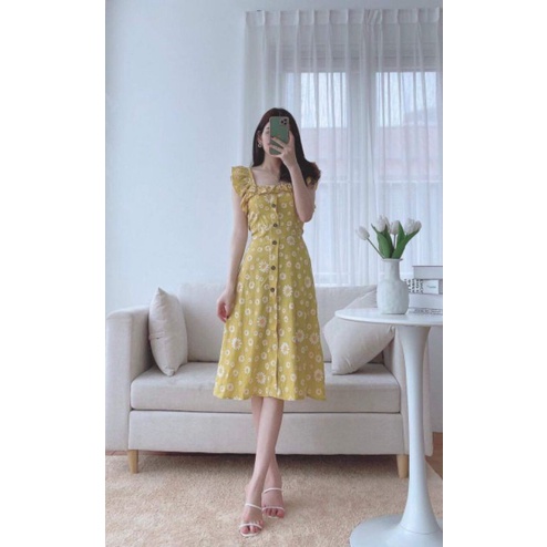 Đầm hoa cổ vuông 2