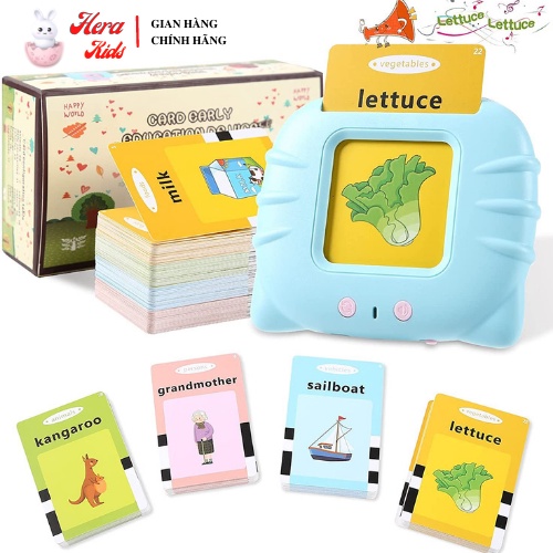 Máy đọc thẻ flashcard Tiếng Anh 224 từ vựng không sóng điện từ Mèo con, Màu xanh và Hồng cho bé
