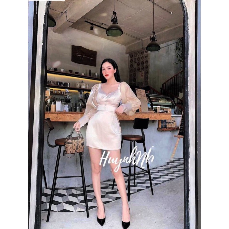 Đầm ôm thiết kế cổ chéo thời trang phối tay voan ( có mút ) | BigBuy360 - bigbuy360.vn