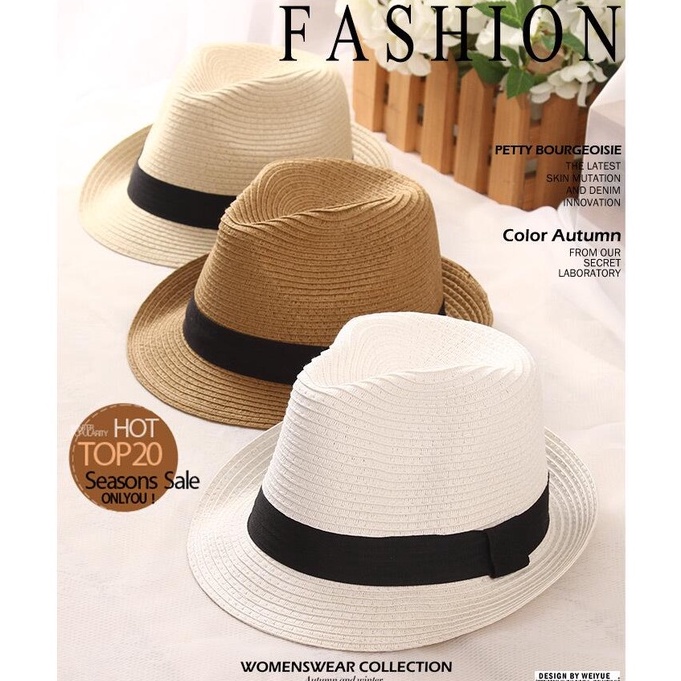 Mũ cói phớt Trilby lịch lãm - vành nhỏ nơ đen