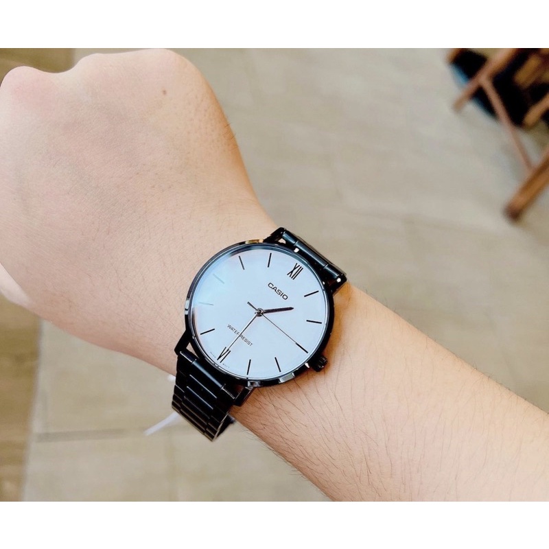 Đồng hồ Nam Casio MTP-VT01B-7B, đồng hồ chính hãng, dây thép đen mặt trắng