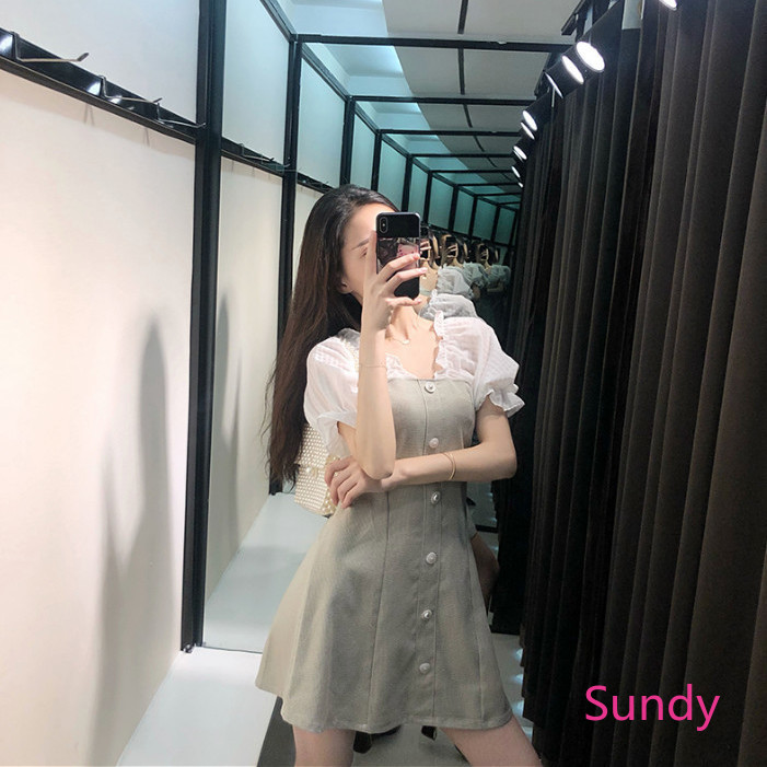 Đầm Ngắn Tay Cổ Chữ V Xinh Xắn Cổ Điển Dành Cho Nữ | BigBuy360 - bigbuy360.vn