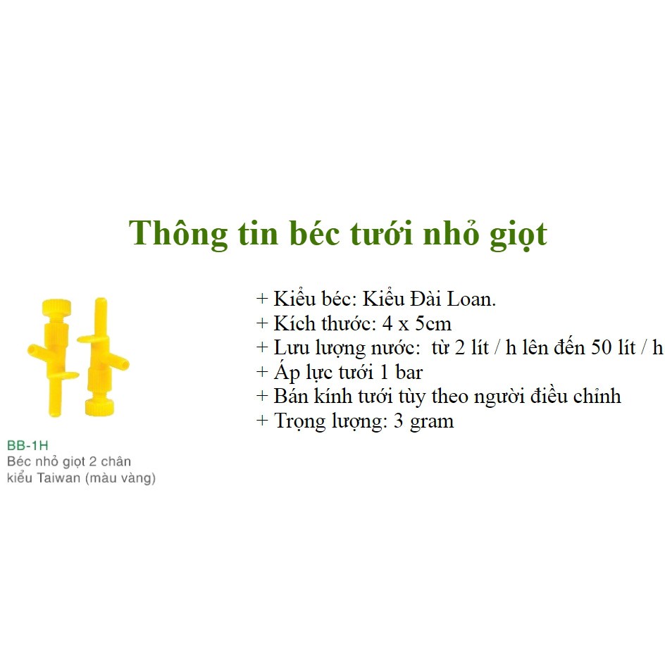 Bộ 40 mét ống nhỏ giọt pe dẻo 4 ly, 50 béc nhỏ giọt 2 chân có nút chỉnh lưu lượng, 50 chữ  t 4ly