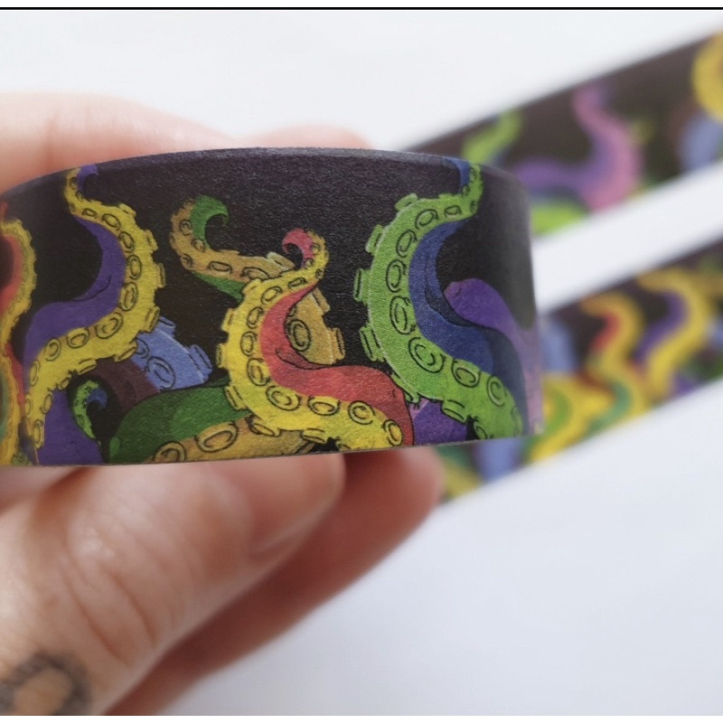 (Chiết) Băng dính washi tape hoạ tiết xúc tu đầy sắc màu Creepy Tentacle của Drixproductions #1