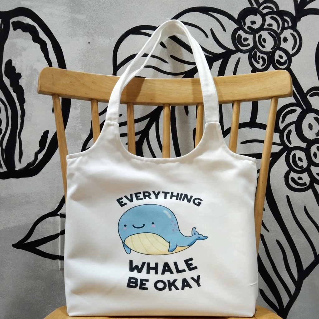 Túi tote, vải canvas 100% poli cao cấp, phong cách thời trang ulzzang, có khoá miệng xịn xò CÁ VOI CUTE mã K22