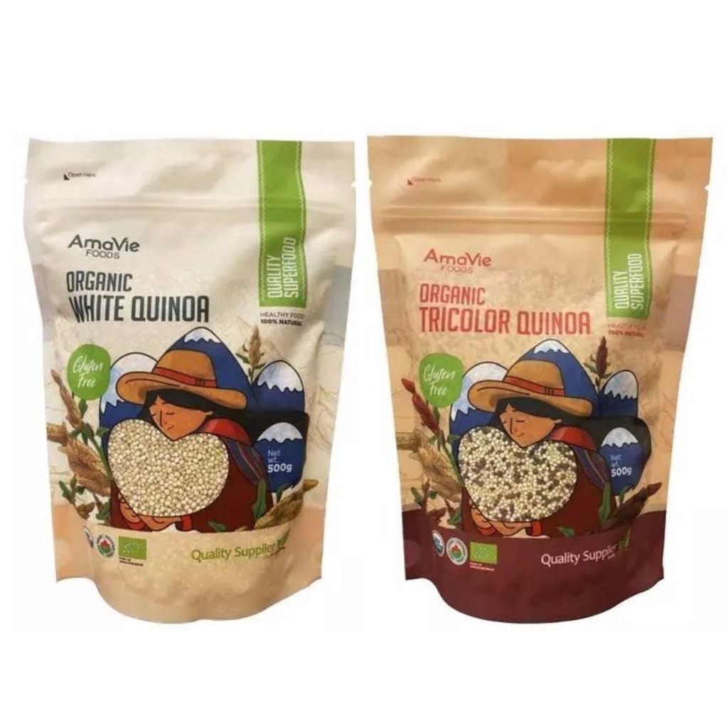 Hạt diêm mạch Quinoa trắng hữu cơ Amavie Foods - gói 500gr Hàng chính hãng