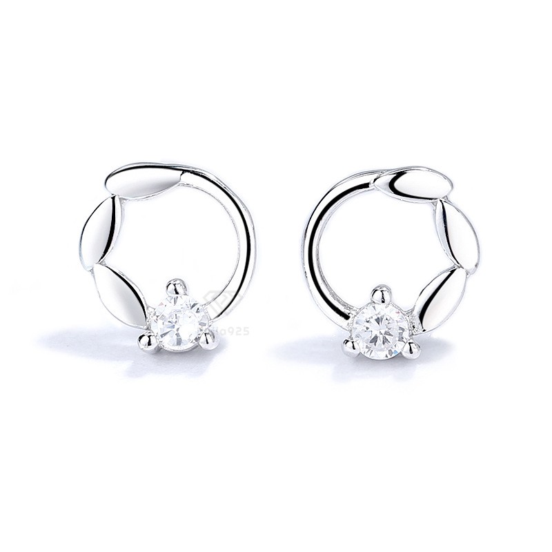 Bông tai nữ hạt lúa đính đá khuyên tai bạc 925 hàng hộp sang trọng Bella925 C166