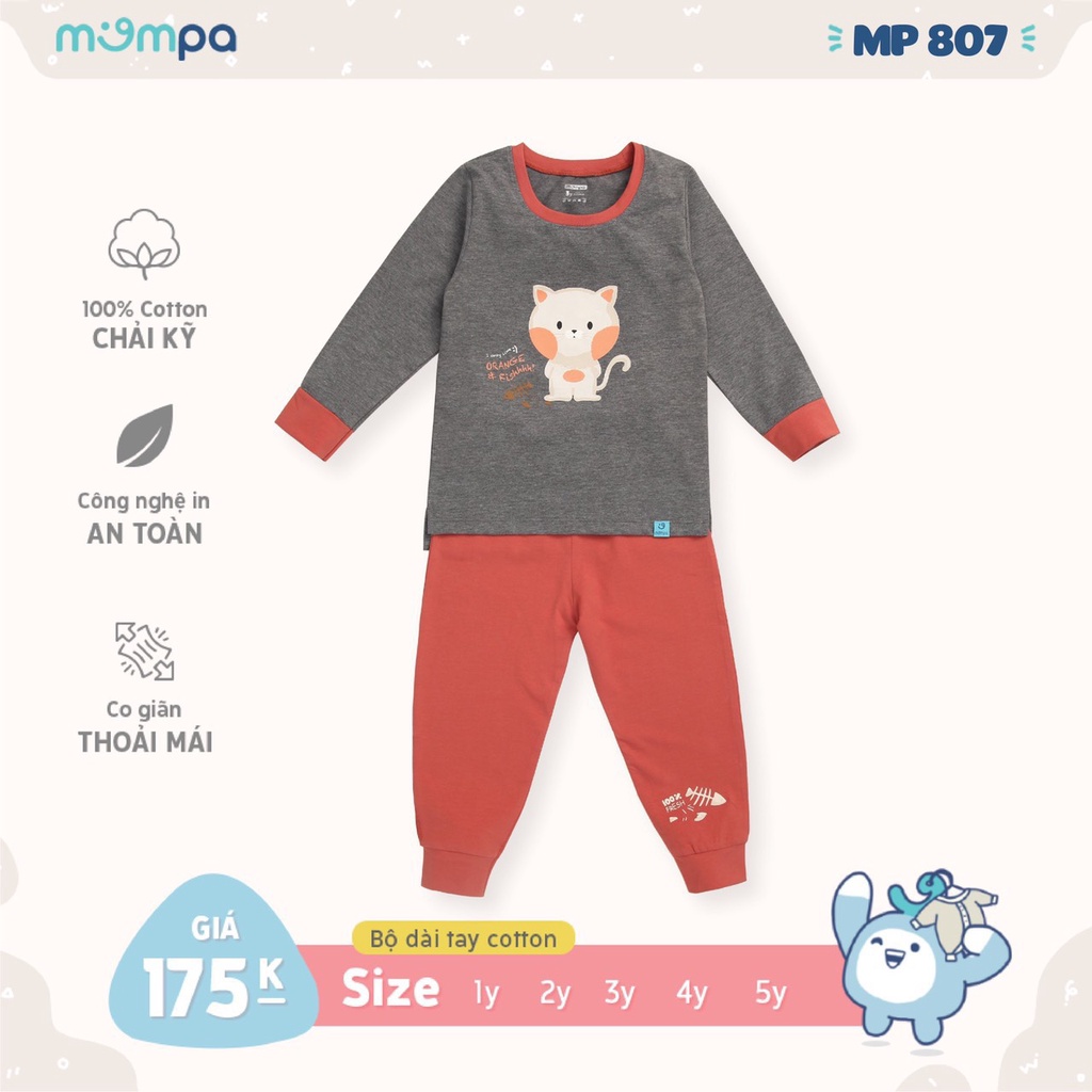 [Chính Hãng] Bộ dài tay cotton họa tiết động vật trẻ em MPA807 Mompa