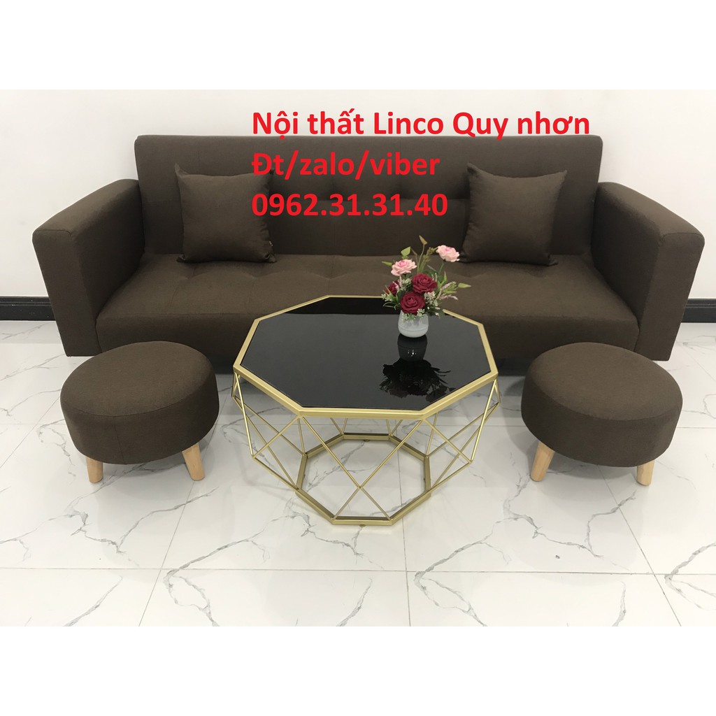 Bộ bàn ghế Sofa giường tay vịn SFGTV09 nâu cafe sofa giá rẻ phòng khách nhỏ mini giường nằm Nội thất Linco Quy nhơn