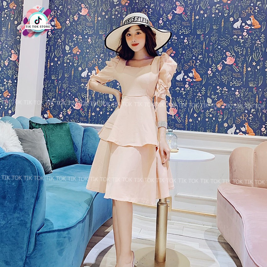 Đầm cổ vuông tay phồng, váy tay bồng kết nơ tay TIK TOK STORE | BigBuy360 - bigbuy360.vn