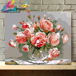 Tranh tự tô sơn dầu số hoá bình hoa - bình hoa hướng dương - 40x50cm (Khung)