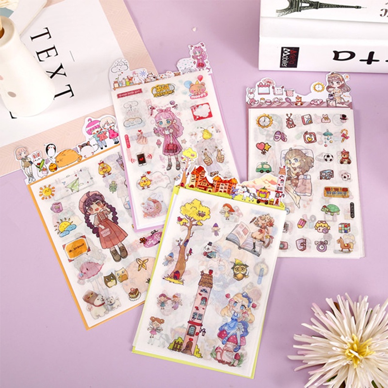 Set 6 Tấm Sticker Dán Trang Trí Sổ Tay / Nhật Ký Họa Tiết Hoạt Hình Xinh Xắn