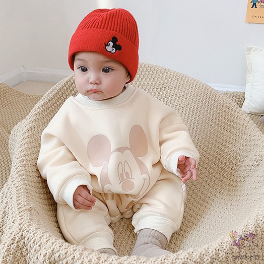 Bộ áo liền quần lót nhung giữ ấm hình họa họa phong cách thu đông Hàn Quốc cho bé
